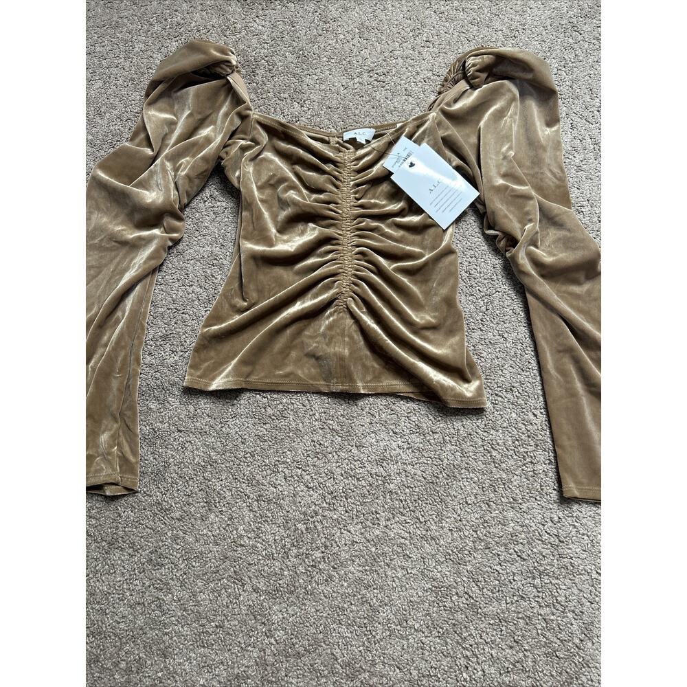 A.L.C. Chamberlain Ruched Long-Sleeve Square Neck Velvety Brown Top Size 4 NEW